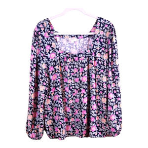 Ann Taylor LOFT Floral Square Neck Lightweight Blouse Feminine size XL
